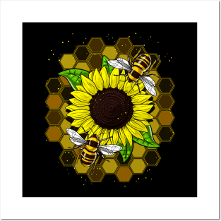 Sunflower Hippie Bees Posters and Art